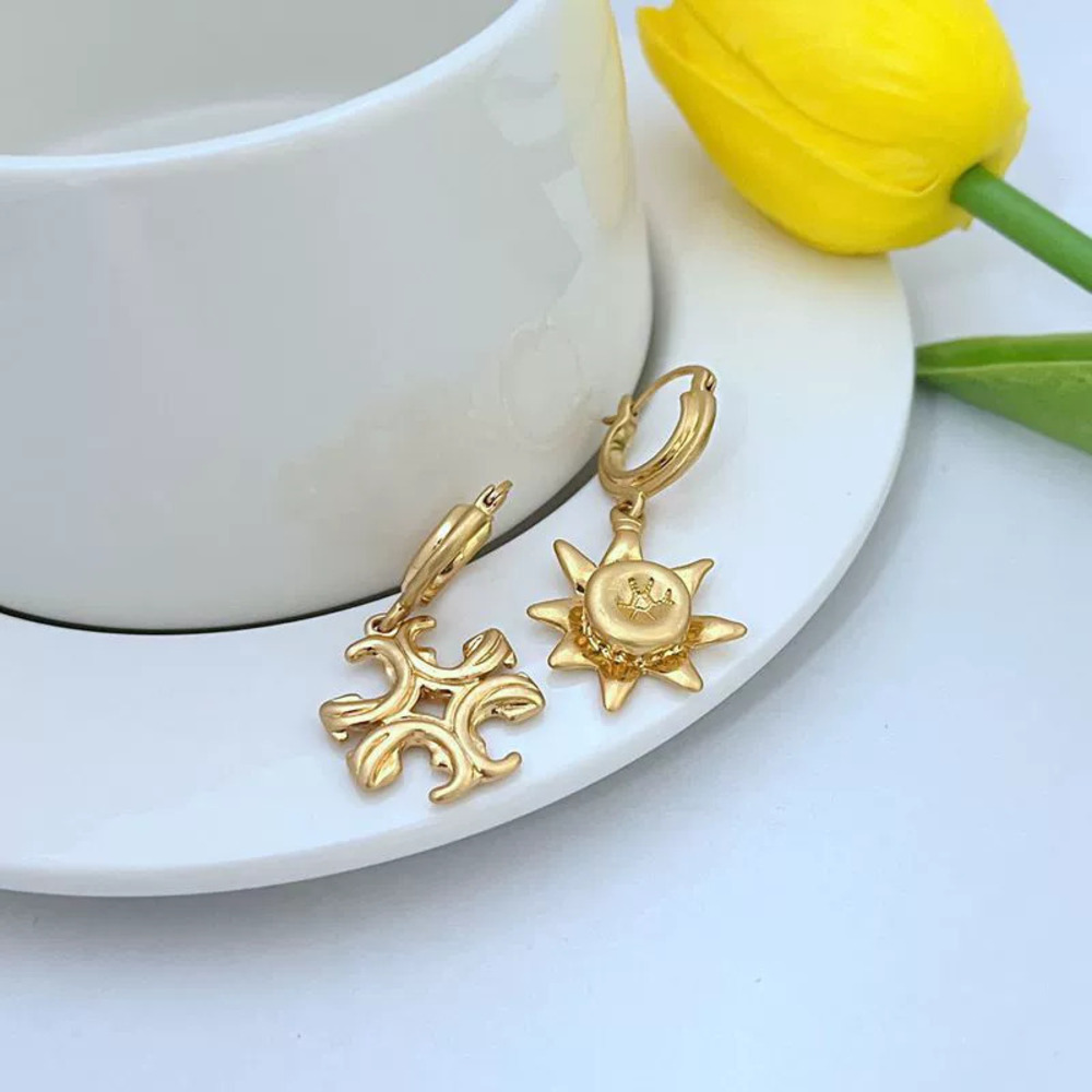 Tory Burch Personality Letter Sun Shape Asymmetry Earrings